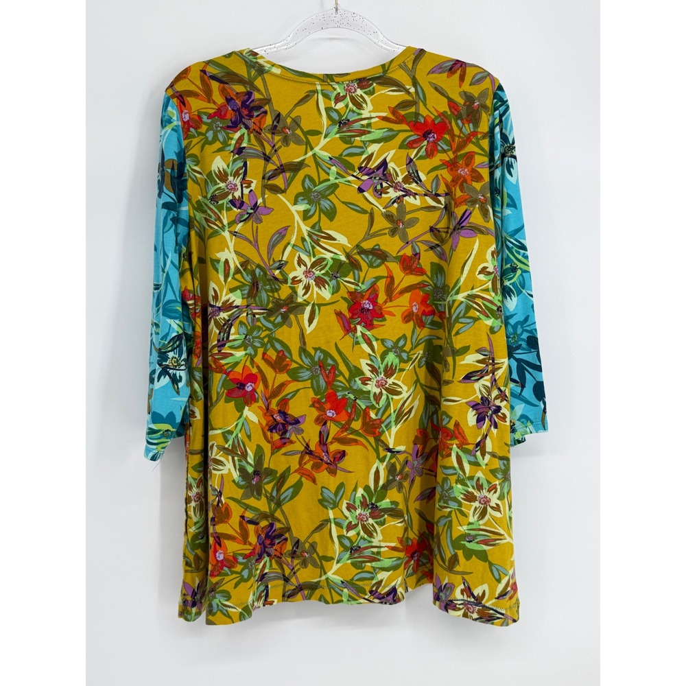 LOGO Lori Goldstein Womens XL Mixed Floral Print Asymmetrical 3/4 Sleeve Top - Picture 4 of 10